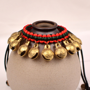 舞蹈表演道具铃铛手链女民族风复古红绳14MM铃铛一步一响脚链脚环