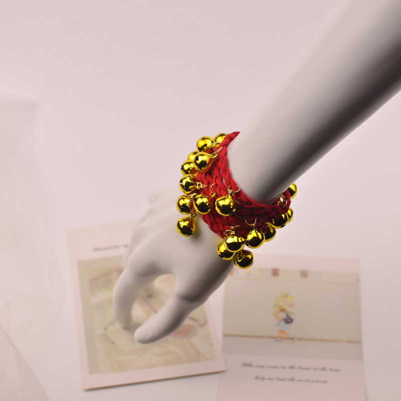 日韩红绳金色铃铛手链女演出道具