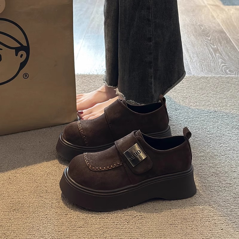 复古大头帆布鞋女2025春季新款棕