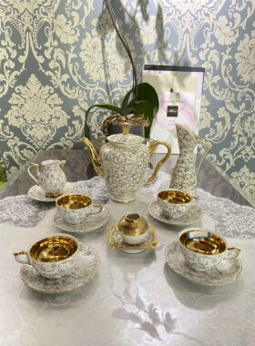 （国现）巴伐利亚Bavaria雪花全鎏金摩卡套具北欧宫廷式陶瓷套装