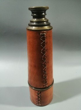 古玩古董杂项 黄铜包牛皮单筒望远镜 怀旧老物件收藏影视道具摆件