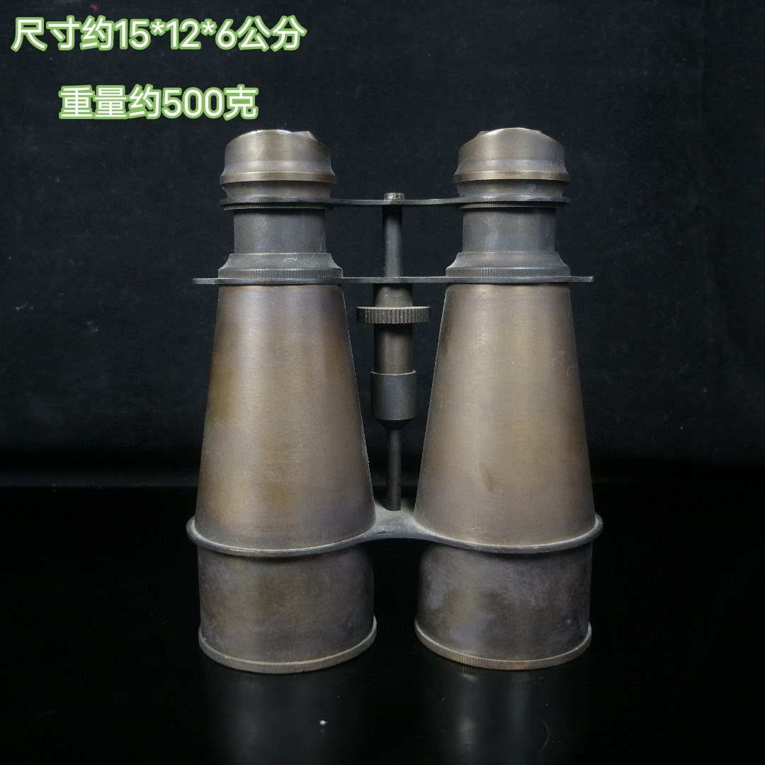 欧洲回流古董木盒望远镜道具摆件复古黄铜伸缩望眼镜古玩仿古物件