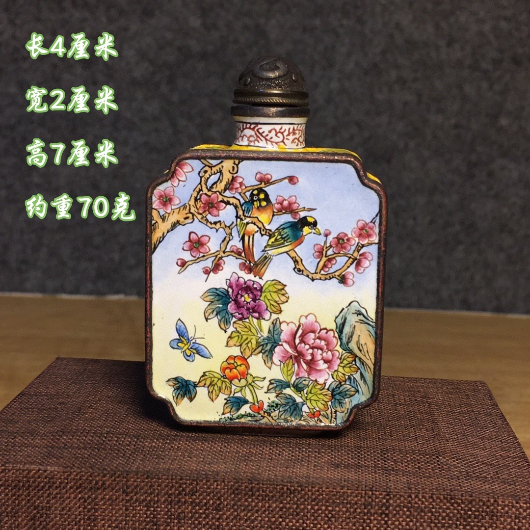 古玩收藏纯手工铜胎画珐琅彩鼻烟壶摆件家居客厅办公室装饰品