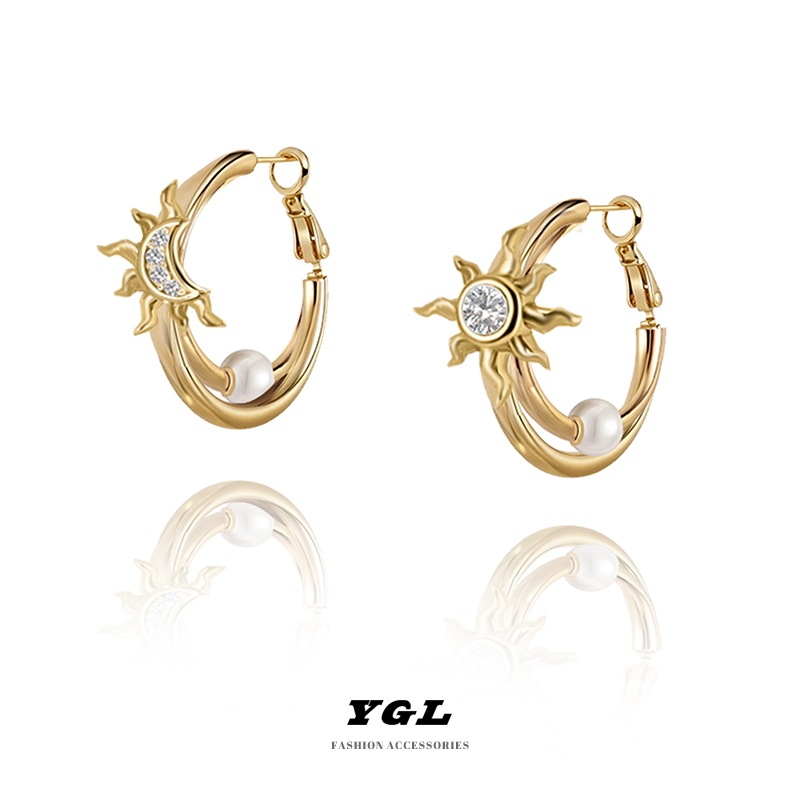高级感镶钻太阳月亮耳扣个性小众