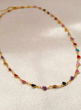 波西米亚风彩色爱心项链个性