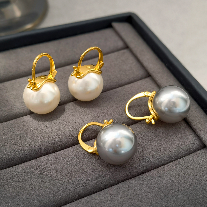 复古小香风高亮珍珠耳环