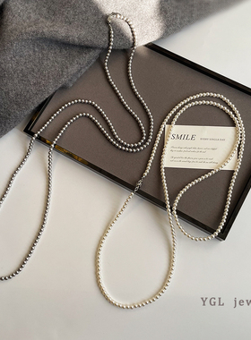 时尚高光小众元宝扣珍珠毛衣链秋冬轻奢高级感多层120cm叠戴项链