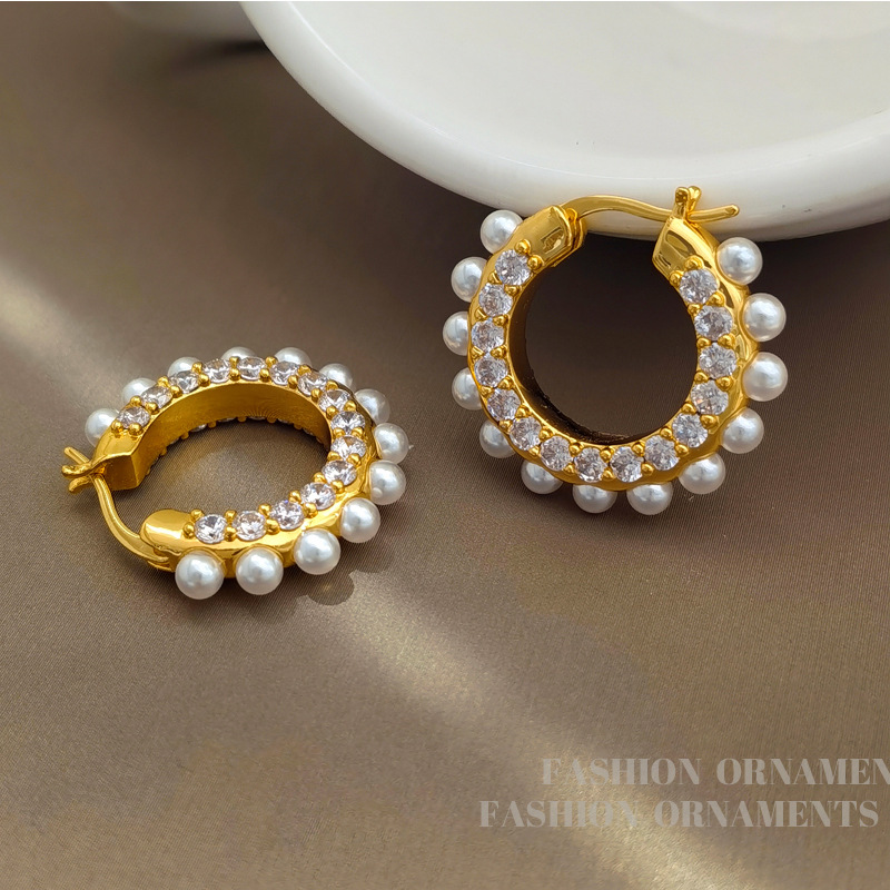 轻奢复古镶锆石圆形耳圈气质