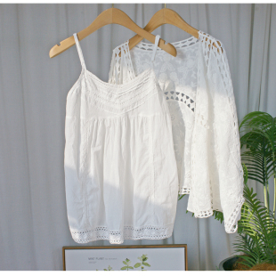 夏季 蕾丝刺绣轻薄纯棉吊带女外穿宽松森系文艺风内搭打底背心 新款