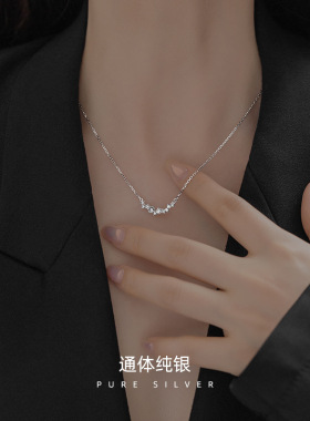 榕树下S925纯银镀金简约镶嵌锆石微笑项链女时尚满钻星星锁骨链