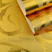 金色3D欧式 卷草金箔墙纸客厅背景饭店酒店高档奢华茛苕叶浮雕壁纸