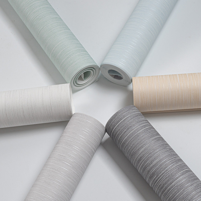 浅灰色3D素色细条纹墙纸 卧室客厅书房酒店 新中式线条浮雕壁纸