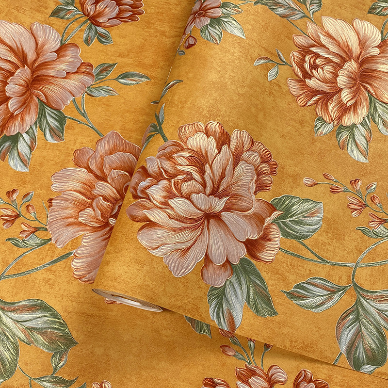 美式田园牡丹花壁纸温馨卧室客厅婚房主题酒店民宿美容院背景墙纸