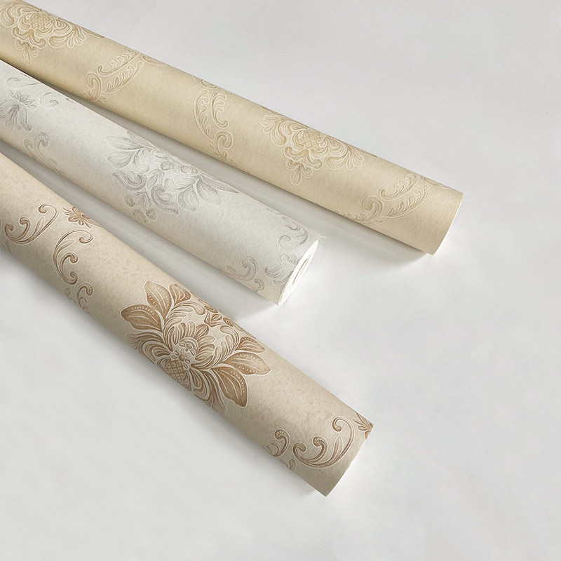 黄色欧式花纹墙纸客厅卧室美容院酒店宾馆墙面装修无纺布法式壁纸