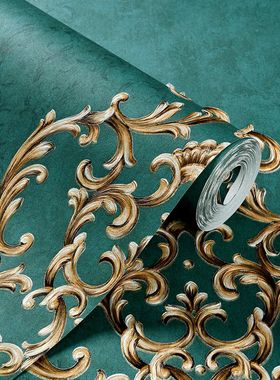 墨绿色3D欧式自粘墙纸 卧室客厅背景美容院 复古美式AB版暗花壁纸