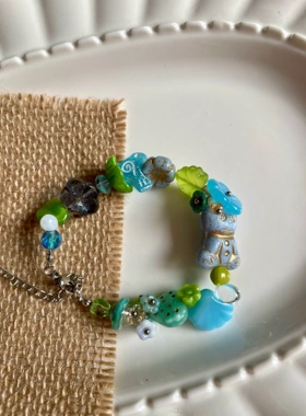 关于湖蓝色的手链 早春原创小众饰品原创设计捷克琉璃手链