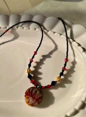 山火图腾 暗黑风原创设计捷克琉璃项链一只童手作