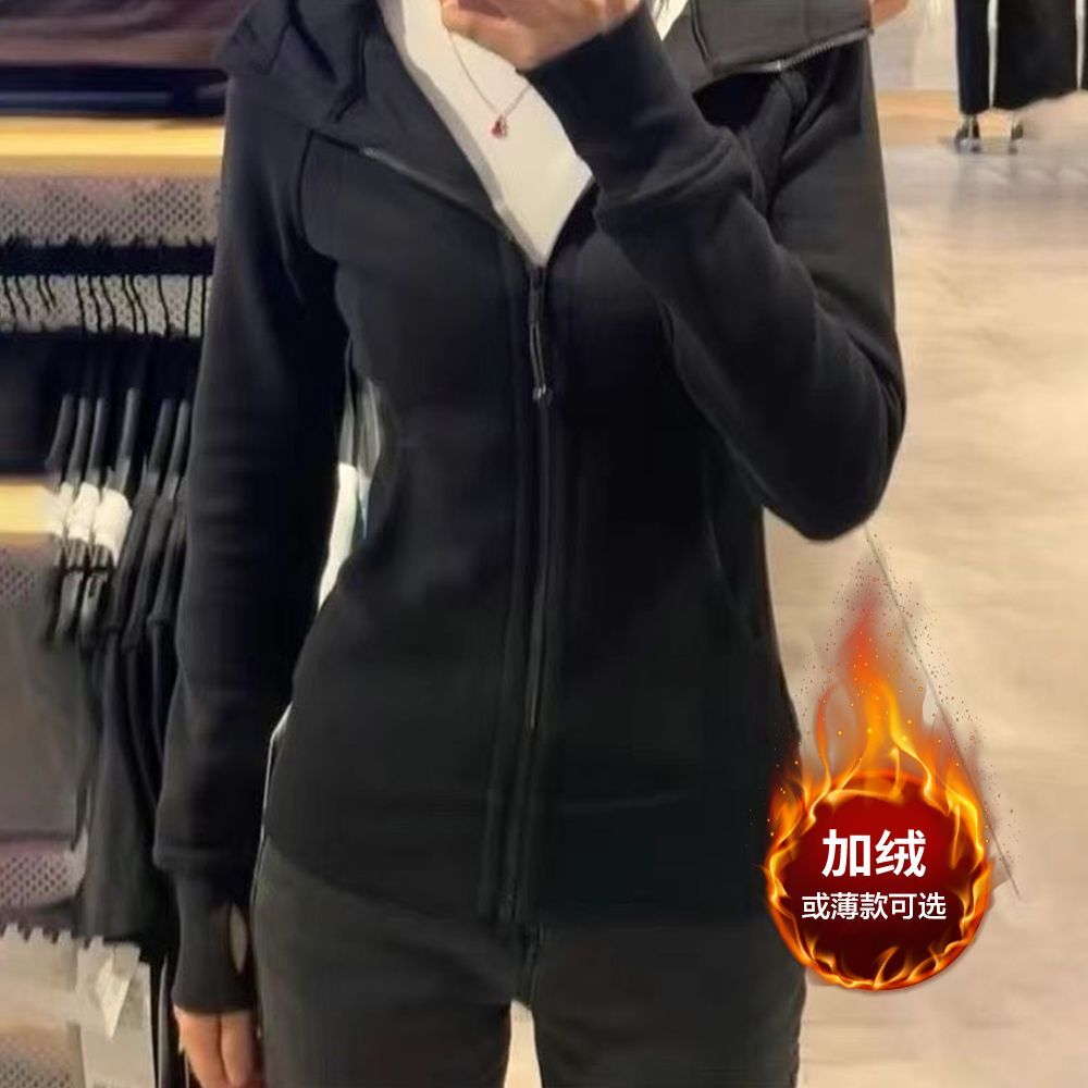 加绒正肩修身卫衣外套女秋冬新款收腰短款拉链开衫显瘦休闲上衣女