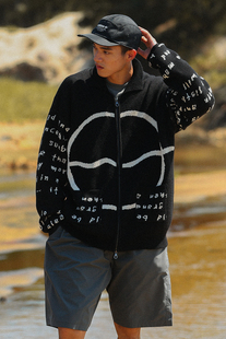 拉链开衫 HOVERAT 满印刺绣毛衣男女宽松情侣针织衫 上衣 22F