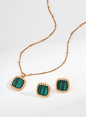 孔雀石气质项链女S925银镀金2025轻奢小众品质感锁骨链精品礼物