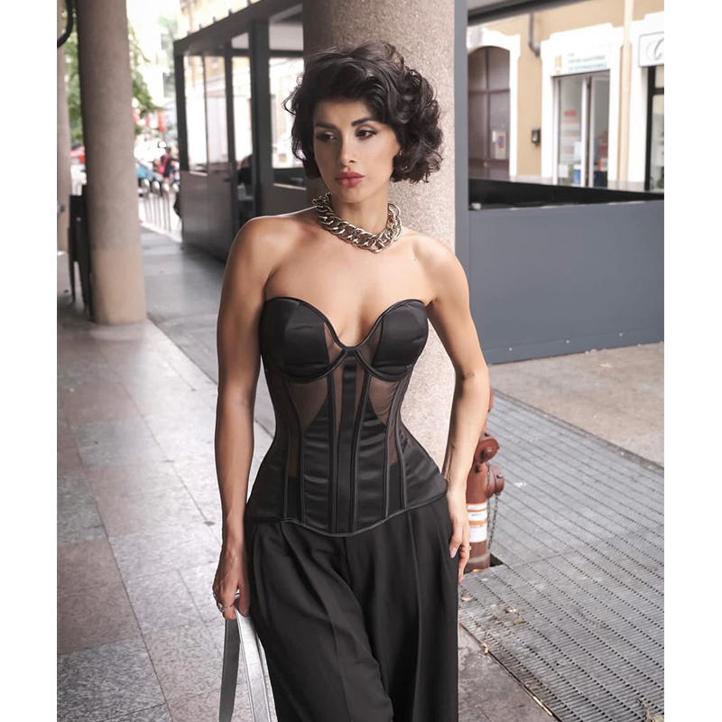 法式气质复古鱼骨胸衣网纱corset