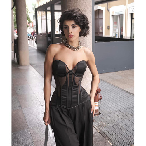 法式气质复古鱼骨胸衣网纱corset