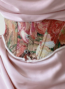 拯救裙子塑身短腰带棉麻牡丹红色复古鱼骨腰封束腰性感温柔风