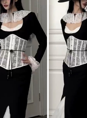 独INDULGE 怪诞美学性感白色蕾丝lolita两穿鱼骨收腰封外搭corset