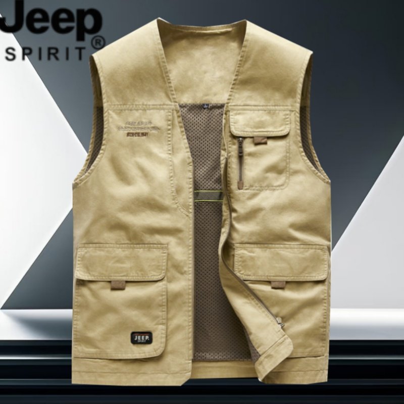 JEEP SPIRIT工装马甲男纯棉多口袋春秋户外钓鱼摄影坎肩背心马夹,男装,常规马甲,淘宝优惠券,粉丝福利购,淘宝优惠卷