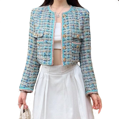 定制面料手工织带孔雀蓝短款外套