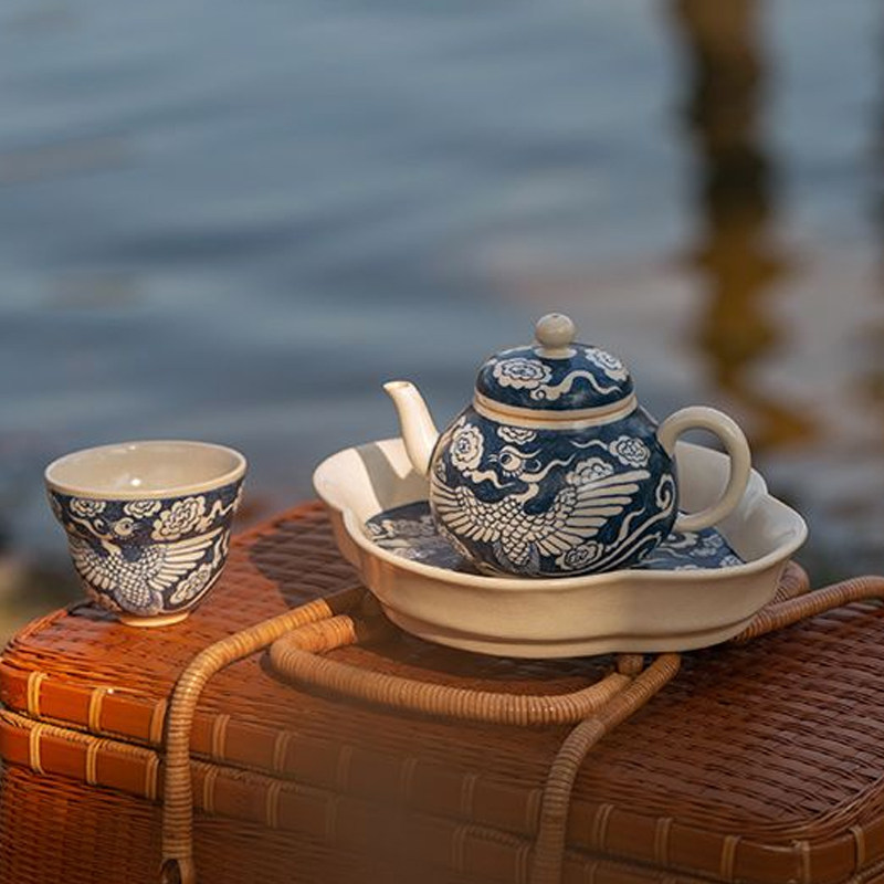 草木灰手绘青花双凤泡茶壶景德镇陶瓷茶具养开片茶杯小品壶