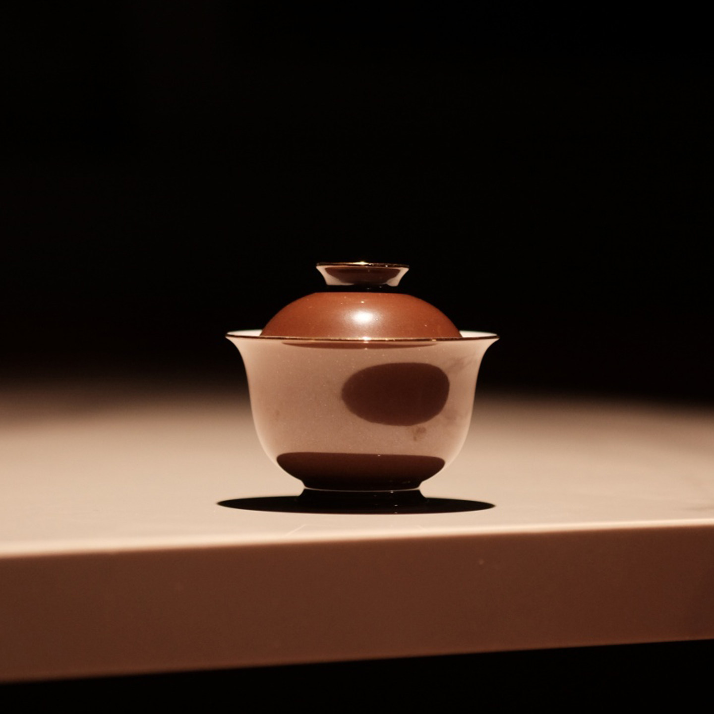 半斋紫金釉镶口元宝盖碗景德镇手工陶瓷茶具单色釉茶杯单个泡茶碗