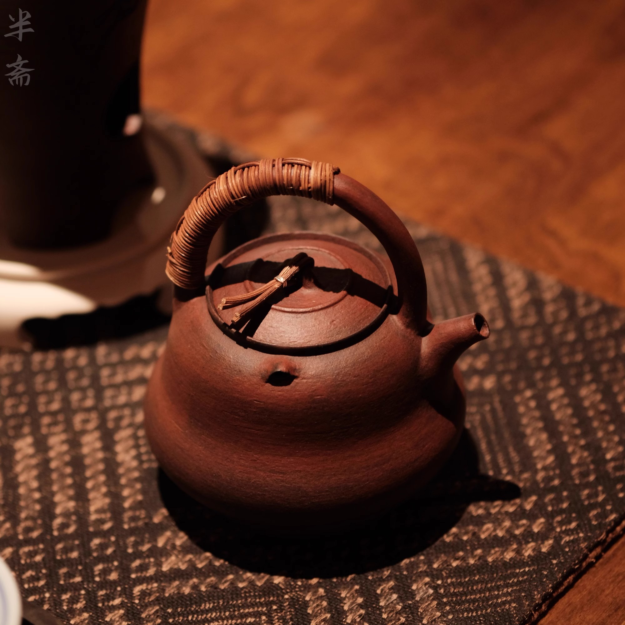 半斋红粉引葫芦藤编小提梁壶景德镇手拉陶瓷茶具日式土瓶煮茶壶