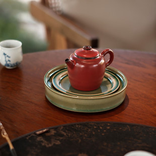 梵山堂松影琉璃素面圆形海棠壶承景德镇陶瓷茶具零配储水干泡茶盘