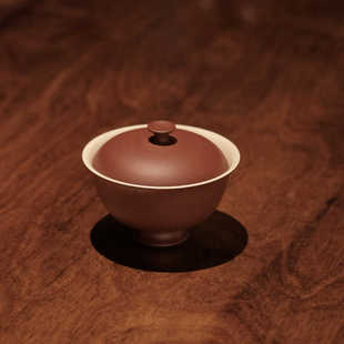 半斋红泥粉引元宝盖碗陶瓷茶具茶杯单个两才泡茶碗120ml