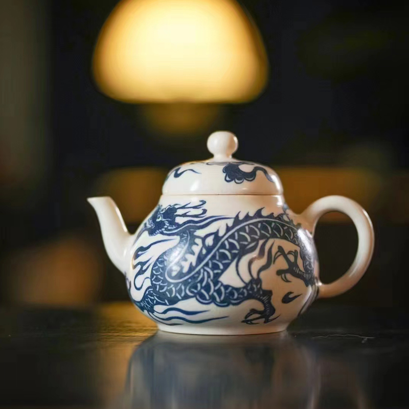 草木灰青花手绘元龙思梨壶景德镇陶瓷茶具茶杯泡茶壶160ml