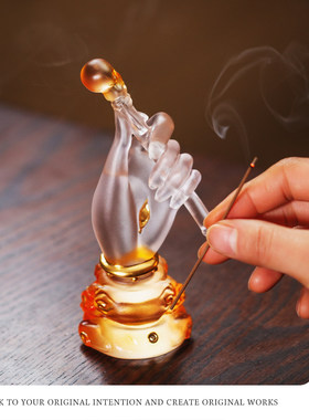 心缘堂琉璃佛手观音四十二手香插香器贴金佛堂摆件家用客厅送礼