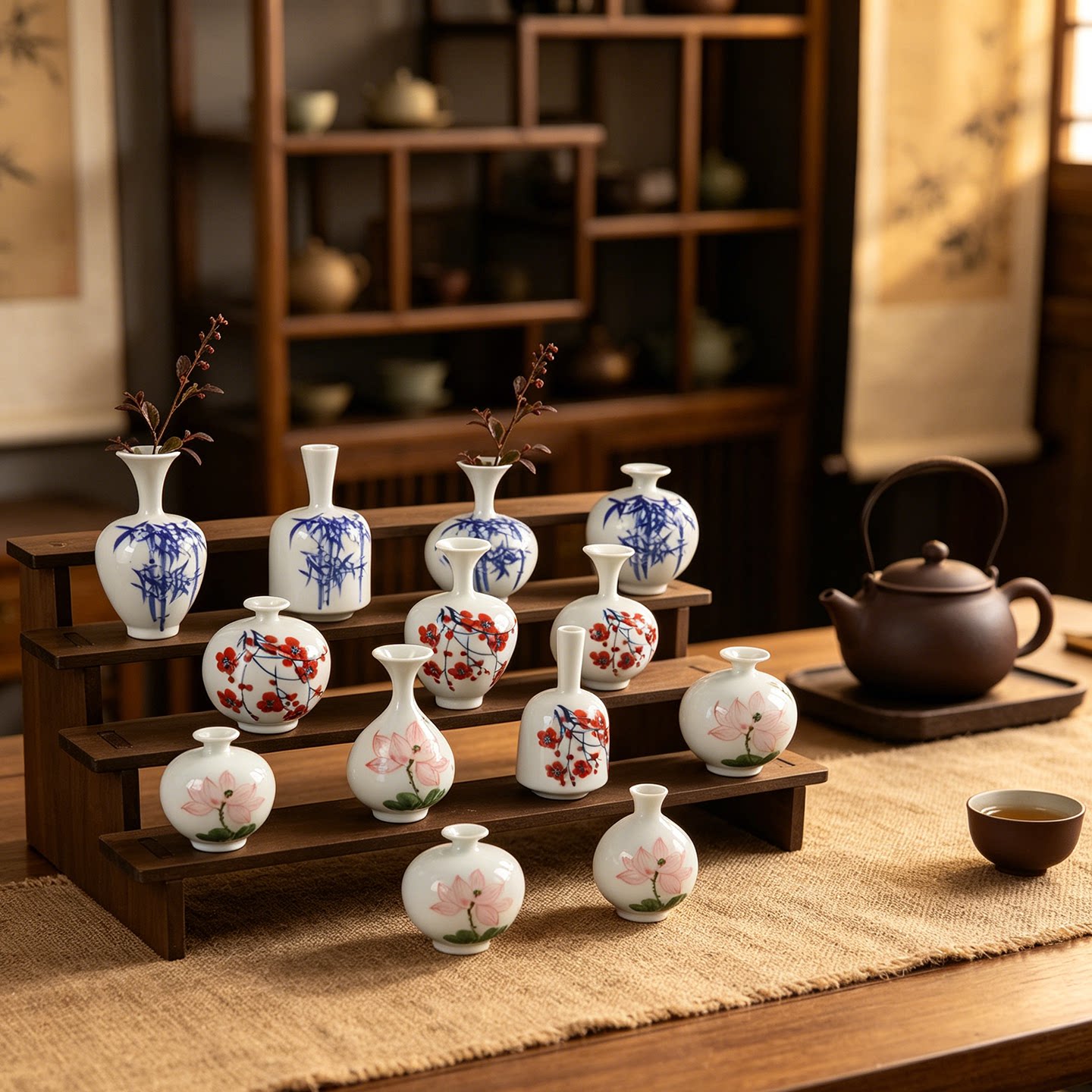 简约现代景德镇陶瓷花瓶客厅插花摆件仿古手绘茶桌迷你小花瓶高档