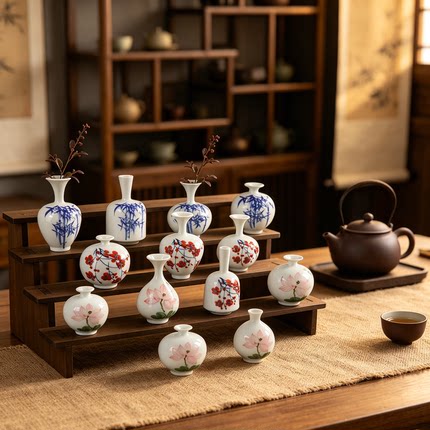 简约现代景德镇陶瓷花瓶客厅插花摆件仿古手绘茶桌迷你小花瓶高档