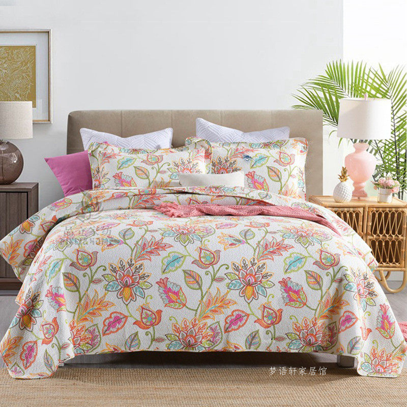 美式双面纯棉2026新款高档床盖三件套绗缝被欧式四季通用床单床罩