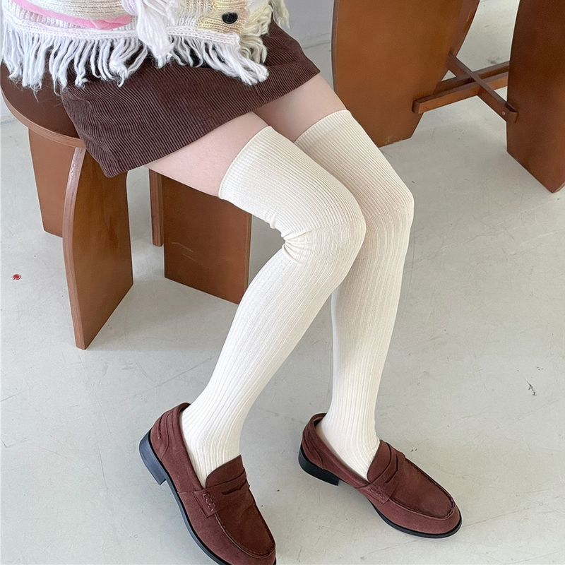 过膝袜女春秋棉长筒靴子堆堆条纹