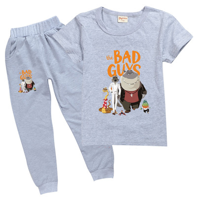The Bad Guys 儿童薄款纯棉T恤长裤套装坏蛋联盟印花套头上衣裤子