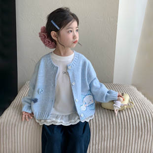 玉桂狗针织毛衣套装2025秋款cinnamoroll洋气宝宝开衫上衣两件套