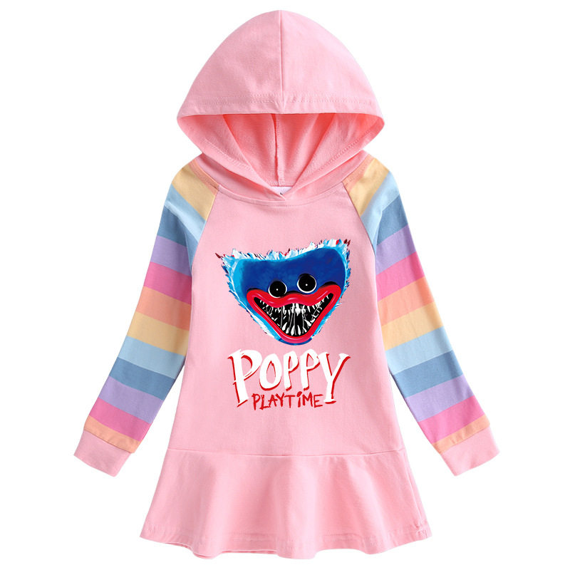 poppy playtime2022秋冬女童彩虹连衣裙波比游戏纯棉长袖卫衣公主