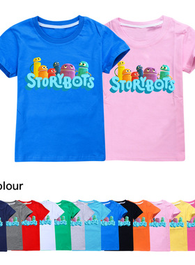 storybots2023夏季儿童短袖卡通动画纯棉圆领T恤中大童休闲上衣薄