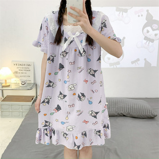 kuromi睡衣大人短袖甜美睡裙泡泡棉方领家居服少女连衣裙2024夏季