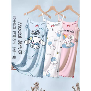 三丽鸥莫代尔吊带睡裙女童薄款kuromi公主风大童睡衣连衣裙2024夏