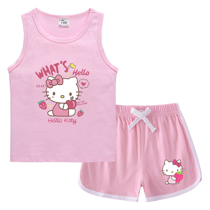 凯蒂猫hellokitty2023夏装女童背心短裤套装打底衫吸汗无袖 T恤薄
