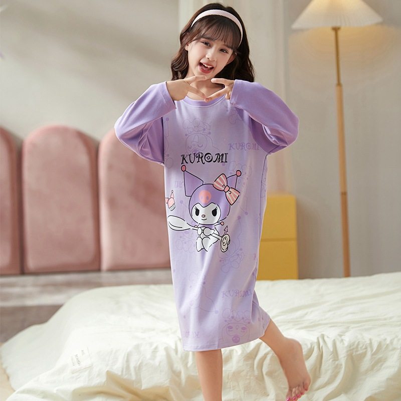 库洛米女童长袖睡裙纯棉夏季kuromi春秋大童公主风连衣裙家居服薄