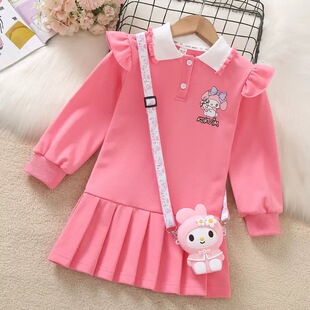 连衣裙女童秋冬kuromi公主裙20024 卡通美乐蒂Polo领长袖卫衣裙子